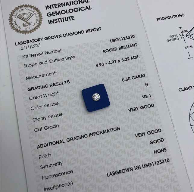 IGI lab grown diamond grading repot