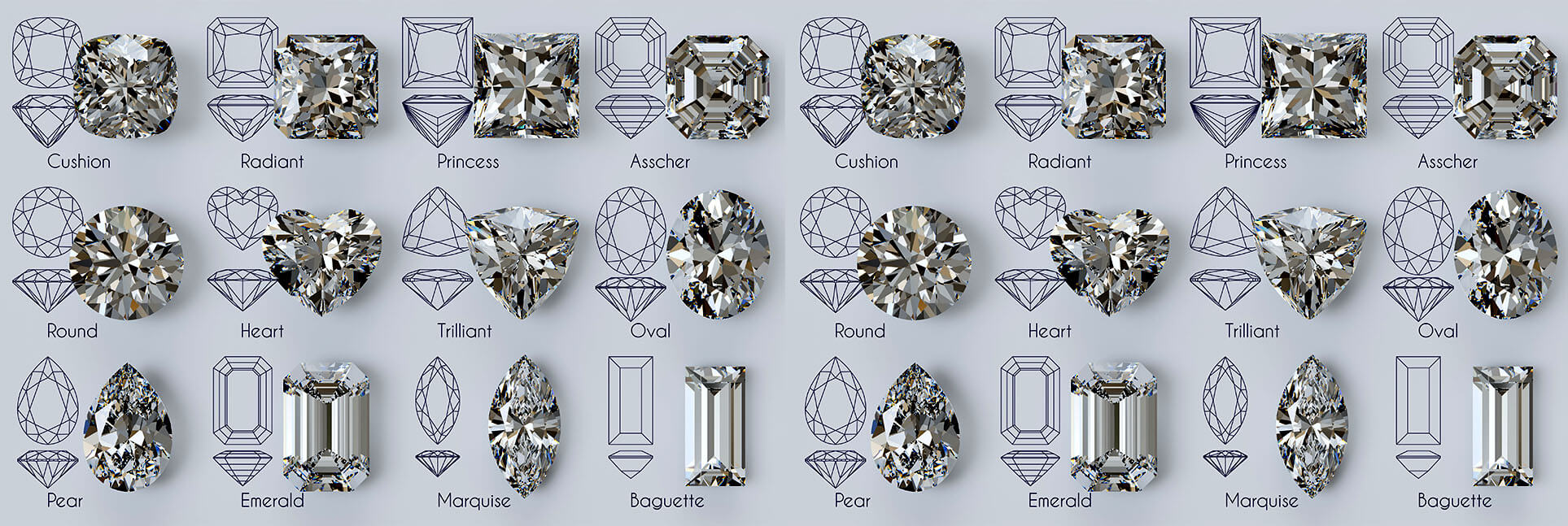 Diamonds different Cut and Shapes