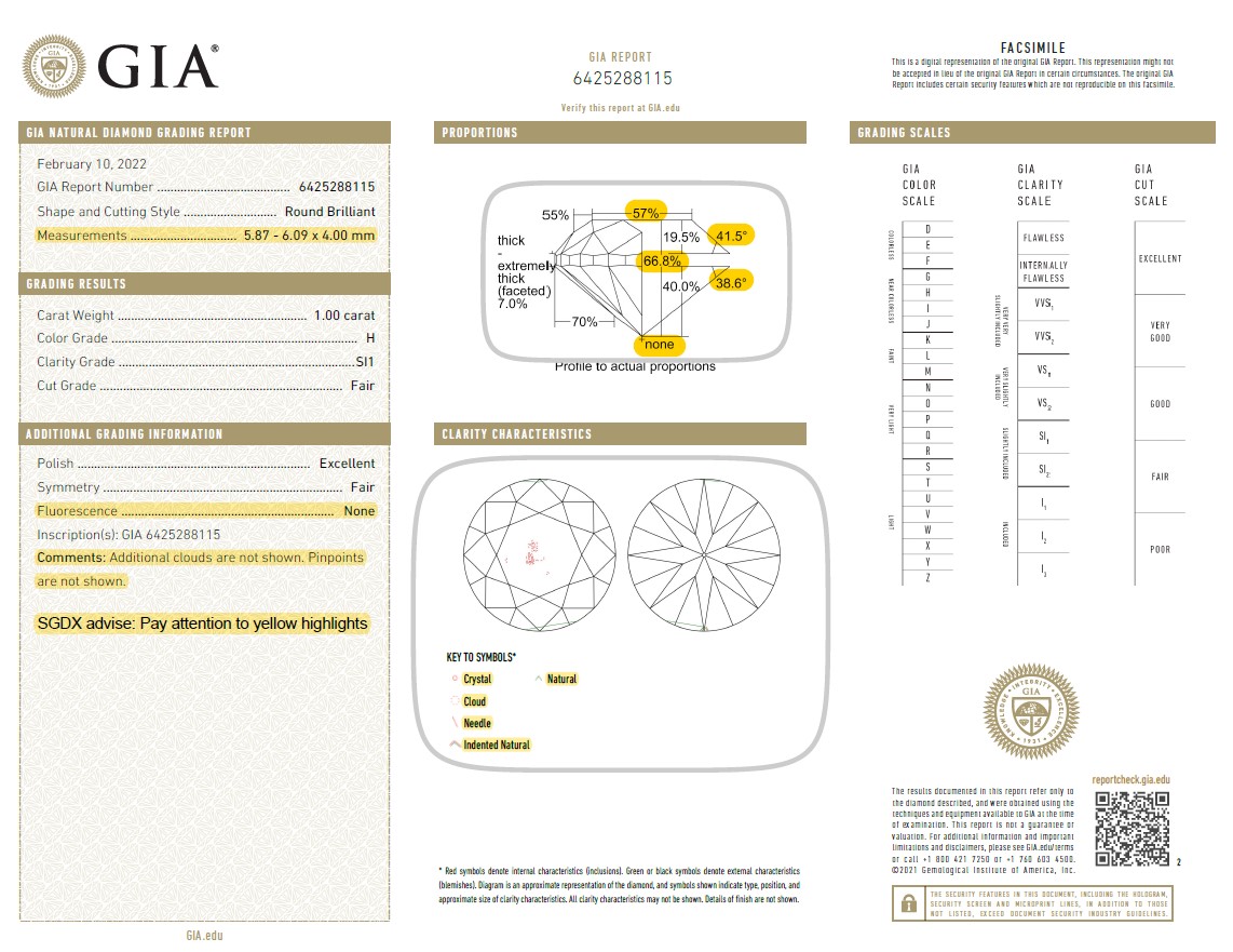 GIA Diamond Grading Report to pay attention