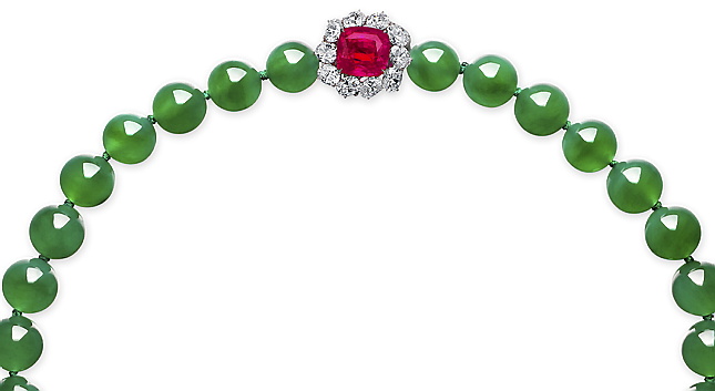 Diamond ruby jadeite necklace